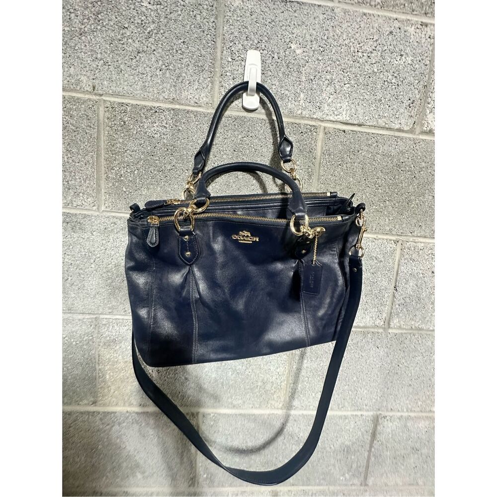 Coach Blue Leather Shoulder Bag with Gold Accents